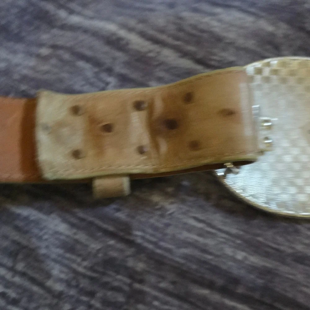 Mexico Flag Western Belt Tan Ostrich Embossed Leather Gold Silver Buckle